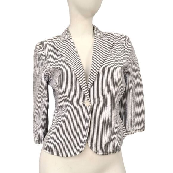 Petite Sophisticate Blue Striped Seersucker Blazer Womens size 6 Jacket Suit Off - Picture 1 of 9